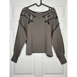 WILDFOX Couture Thunderbirds Playa Tan Brown Knit Sweater Top Sz XS